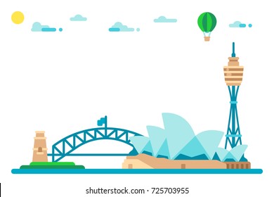 Flat design sydney landmarks cityscape illustration vector