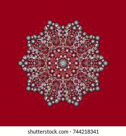 Flat design. Symbol winter, frozen, Christmas, New Year holiday. Vector. Snowflake mosaic icon. Graphic element decoration. Red, gray and neutral silhouette snow flake sign isolated.