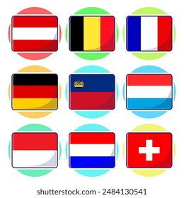 Flat design symbols of western European countries flags with rectangle shapes inside