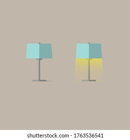 El diseño plano de las lámparas de mesa tiene un modo de encendido. Ilustración vectorial.