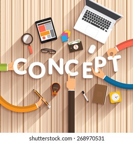 Flat design talking about digital marketing as text "Concept" on desktop.Vector Illustration