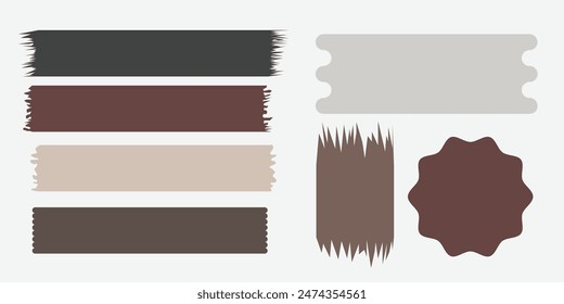 Flat design tape clipart, brown stationery collage element set
