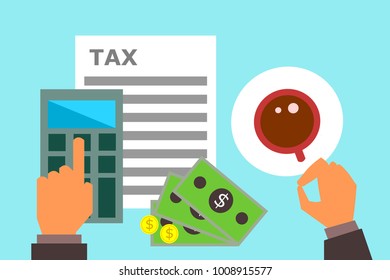 Flat design Tax calculation,Tax payment. Government taxes. paperwork, illustration vector