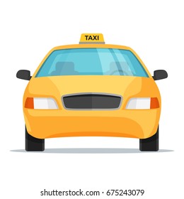 Flat design taxi car front view. Vector illustration.