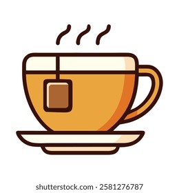Flat design tea cup with tea bag isolated vector illustration