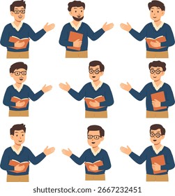 Conjunto de caracteres de professor de design plano - Ilustrações educadoras modernas para projetos escolares e educacionais