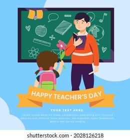 Flat design teachers day and kid concept