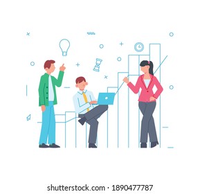 Flat Design Team Work Concept With Staff Characters Vector Illustration