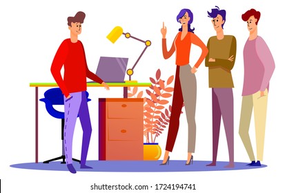 
flat design of team working in an office isolated on white background