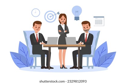 Flat design team working with Planning goal, idea and target vector illustration