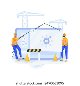 Flat design of technician building a website, Site under construction, Website under maintenance, Vector illustration