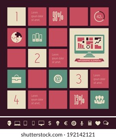Flat Design Technology Infographic Elements plus Icon Set. Vector.