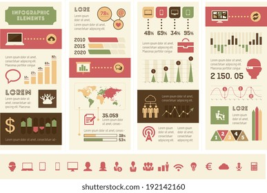 Flat Design Technology Infographic Elements plus Icon Set. Vector.
