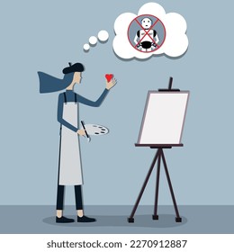 Flat design of technology,The artist creating her art with heart,digital technology concept - vector illustration