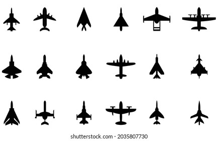 flat design template collection bundle black fighter plane silhouette icon