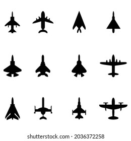 flat design template collection bundle of black fighter plane silhouette icon