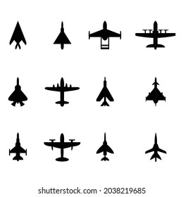 conjunto de colección de plantillas de diseño plano del icono de silueta de avión de combate negro