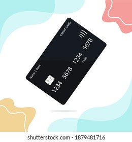 Flat design template with credit card on red background. Mockup on white backdrop. Flat isometric vector illustration. Isolated vector illustration.
