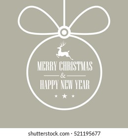 Flat design Template Happy new year Card template, with  Christmas ball and reindeer.