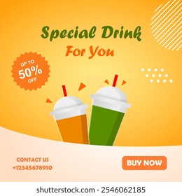 Flat design template healthy fruit juice drink