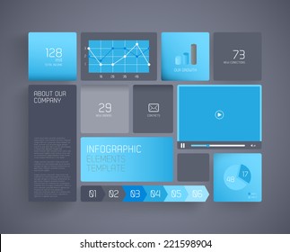 Flat design template with icons and symbols on tiled background.