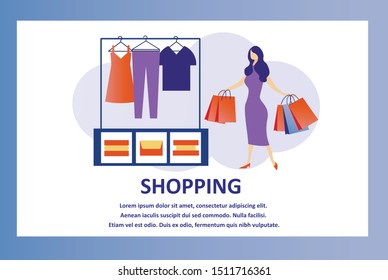 Flat Design Template for Online Clothes Shop. Satisfied Client, Sophisticated Buyer, Happy with Lots New Dresses at Good Price, with Fast Delivery, Nice Loyalty Program and Excellent Customer Service.