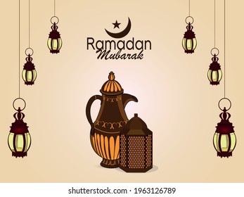 Flat design template of ramadan kareem invitation greeting card with vector illustration
