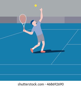 Flat design tennis player serving vector