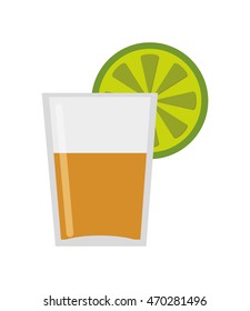 flat design tequila shot with lime icon vector illustration
