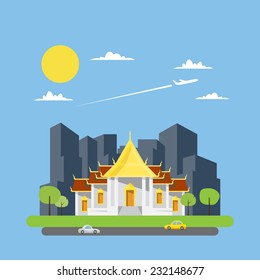 Flat design of Thai temple illustration vector