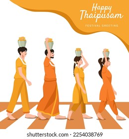 Flat design of  Thaipusam Festival, Hinduism devotees carry milk-pots on their head.