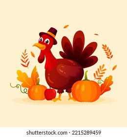 Flat design thanksgiving background with turkey. Turkey Logo icon.