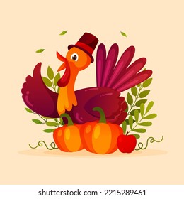 Flat design thanksgiving background with turkey. Turkey Logo icon.