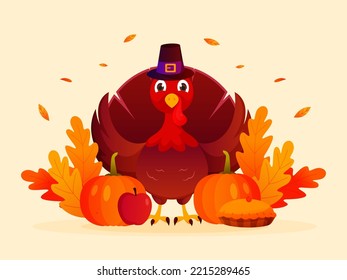 Diseño plano de fondo de agradecimiento con pavo. Icono del logotipo de Turquía.