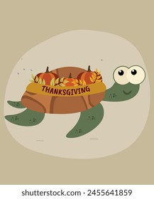 Flat Design Thanksgiving Illustration with Turtle and Banner