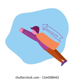 Flat design with the theme of a businessman with a superhero costume who is flying to reach his success