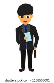 Flat design with the theme of a young businessman who is paying attention to his work