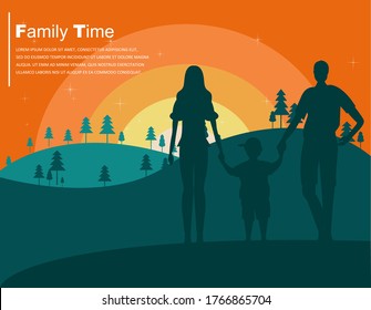 Flat design themed family time