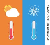Flat design of Thermometer measuring heat and cold, with sun and snowflake icons, vector illustration