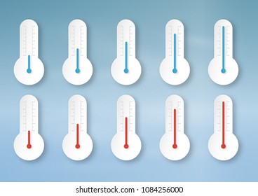 Flat design of Thermometer measuring heat and cold, with sun and snowflake icons, vector illustration.