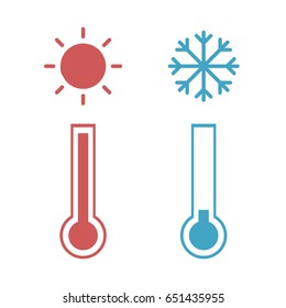 Flat design of Thermometer measuring heat and cold, with sun and snowflake icons, vector illustration