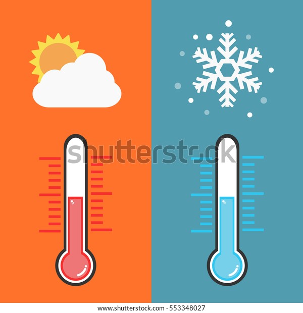 熱と寒さを測る温度計のフラットデザイン 太陽と雪片のアイコン ベクターイラスト のベクター画像素材 ロイヤリティフリー