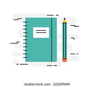 Flat design thin line concept of writing diary or sketching ideas, vector illustration