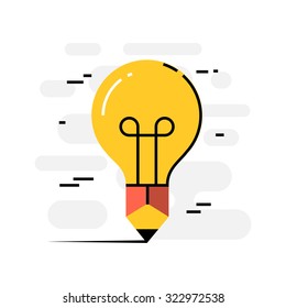 Flat Design Thin Line Concept Of Creative Writing, Vector Illustration