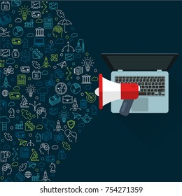 Flat design thin line icon vector social networking promotion mock up.