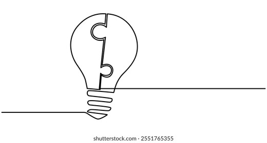 Flat Design And Thin Line Illustration Icon Back To School, lightbulb jigsaw puzzle low poly wireframe continuous line drawing, Brainstorming Line Icon Design with Editable Stroke, Resolve Problem.