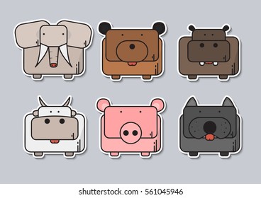 Flat design thin line style Animals, vector illustration farm