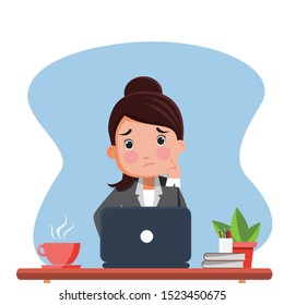 Carácter de diseño plano. Mujer de negocios ocupada en el trabajo duro. Mucho trabajo - Ilustración vectorial.