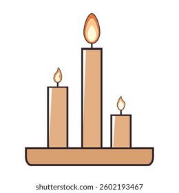 Flat Design Three Burning Candles on Wooden Stand