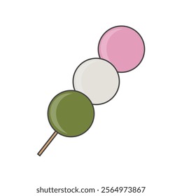 Flat design three colour dango dumplings icon. Vector.